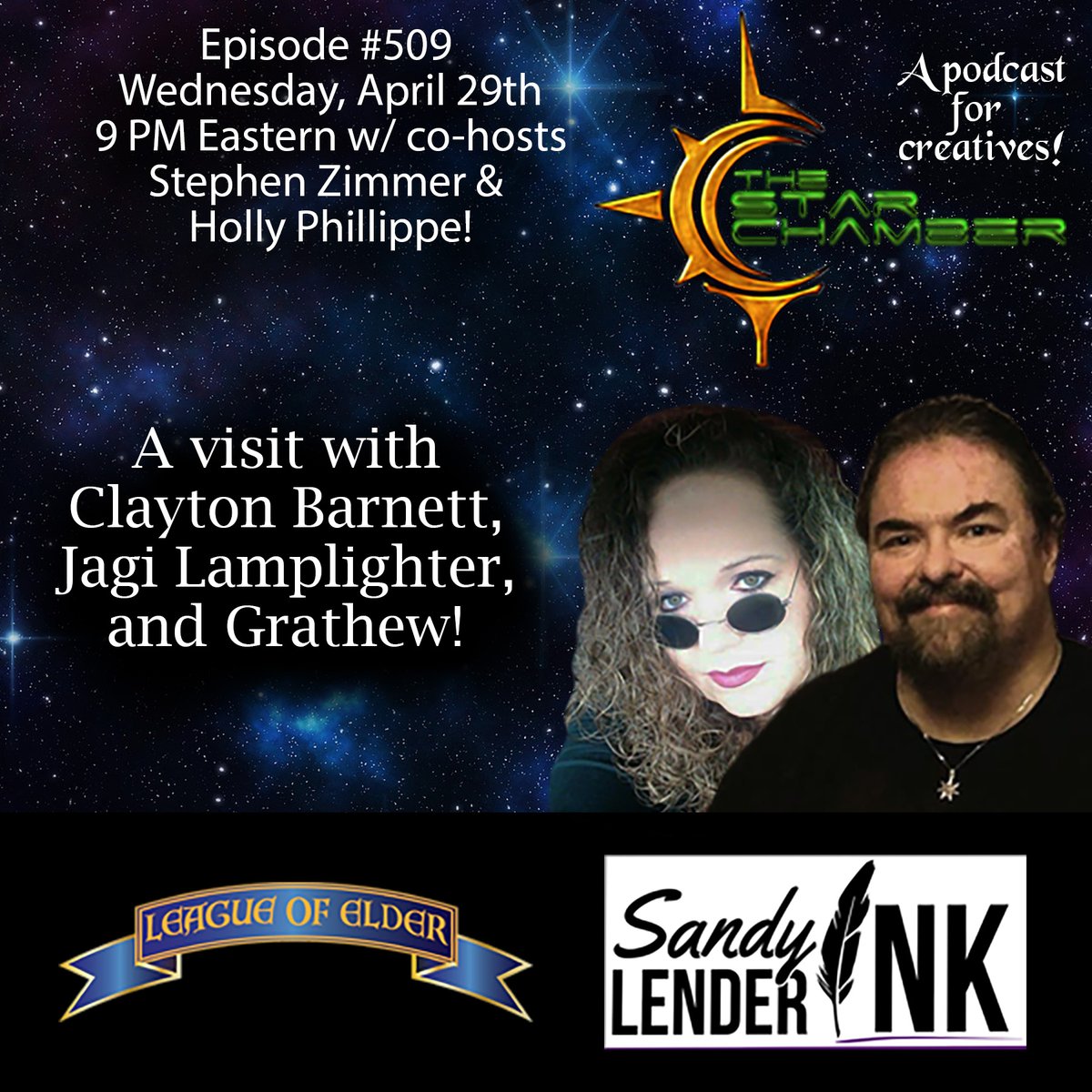 starchambershow's tweet image. Join us for a brand new live podcast episode this Wednesday!

Our featured guests are authors Clayton Barnett, Jagi Lamplighter, and Grathew!

Listen live on Podbean at: podbean.com/lsw/e5eNdiVzix…

#writing #podcast #authors