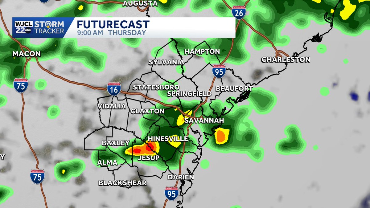 jnelsonWJCL's tweet image. On and off showers and thunderstorms are possible Thursday. Rain chances around in the morning and afternoon. #Savannah