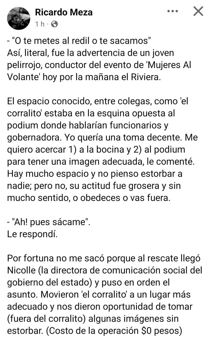 ArmandoNieblas's tweet photo. Lo que nos faltaba, durante un evento PÚBLICO con la gobernadora en #Ensenada, personal del @BC_IMOS amenazó con sacar a un colega e incluso sacó a otros tres argumentando que se trataba de un evento privado, lo que evidentemente no era así.

Peor aún la actitud de Jorge Alberto Gutiérrez Topete, director del IMOS, de burlarse de los colegas, algo que por cierto no es nuevo.

Este tipo de acciones y funcionarios son los que he insistido que dañan fuertemente la de por si ya afectada imagen de la gobernadora.
