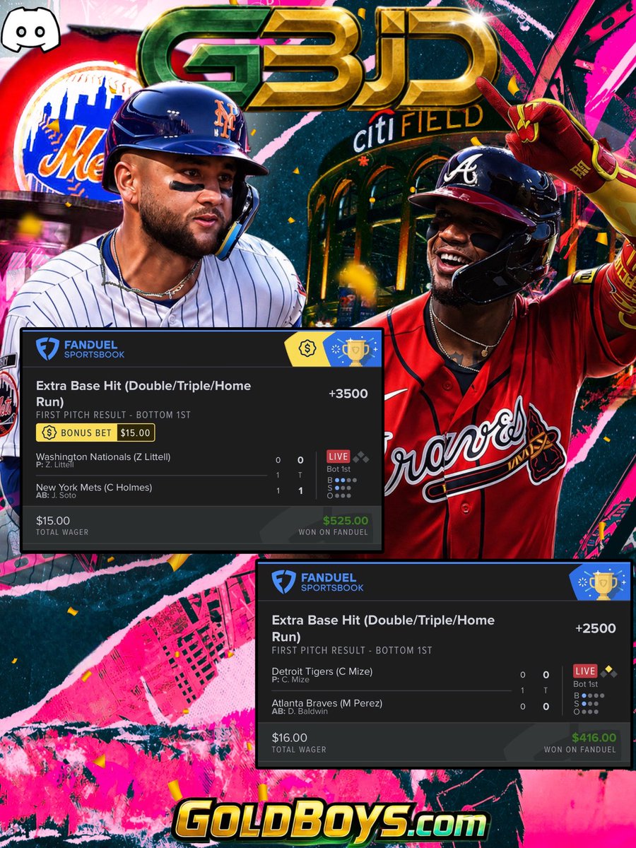 ⚾️ MLB SZN! ⚾️

Cash the +3500 &amp; +2500 MLB Play’s for <a href="/AlanAD62/">AlanAD62</a> 🔥

$15 👉 $525 🤩
$16 👉 $416 😮

DM us for limited discount code and CASH with us! ➡️ GoldBoys.com