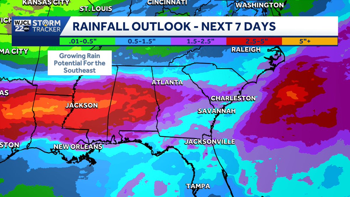 jnelsonWJCL's tweet image. Rainfall outlook the next 7 days...hoping this verifies! #Savannah