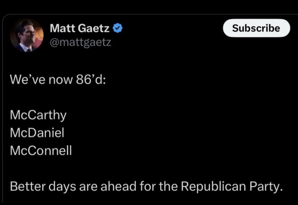 JamesSurowiecki's tweet photo. Todd Blanche must believe that Matt Gaetz confessed here to murdering Kevin McCarthy and Mitch McConnell. https://t.co/vcmGc5A8pX