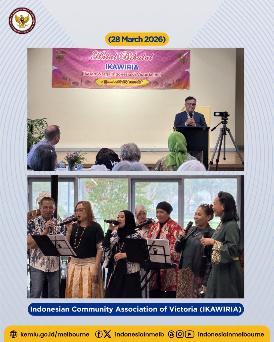 IndonesiaInMelb's tweet image. Celebrating Unity in Diversity: Post-Eid al-Fitr Gatherings (Halalbihalal) with Indonesian Communities.

Read the full article:  
kemlu.go.id/melbourne/beri…

#IniDiplomasi #IndonesiaUntukDunia #DemiNKRI #IndonesianWay #NegaraMelindungi