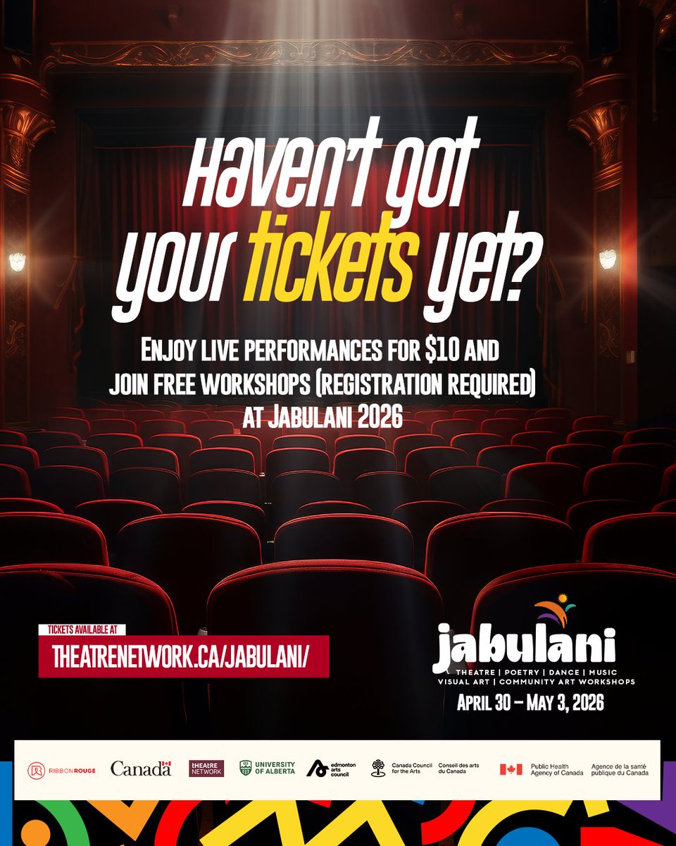 RibbonRouge's tweet photo. Jabulani 2026 is almost here!

Enjoy ticketed performances for just $10 and take part in free workshops (registration required).

Don’t miss your chance to experience it live.

🎟️ Get tickets: https://t.co/HEHjPwbyru
📍 The Roxy Theatre, Edmonton
📅 April 30 – May 3 https://t.co/J0NiMJNmSL