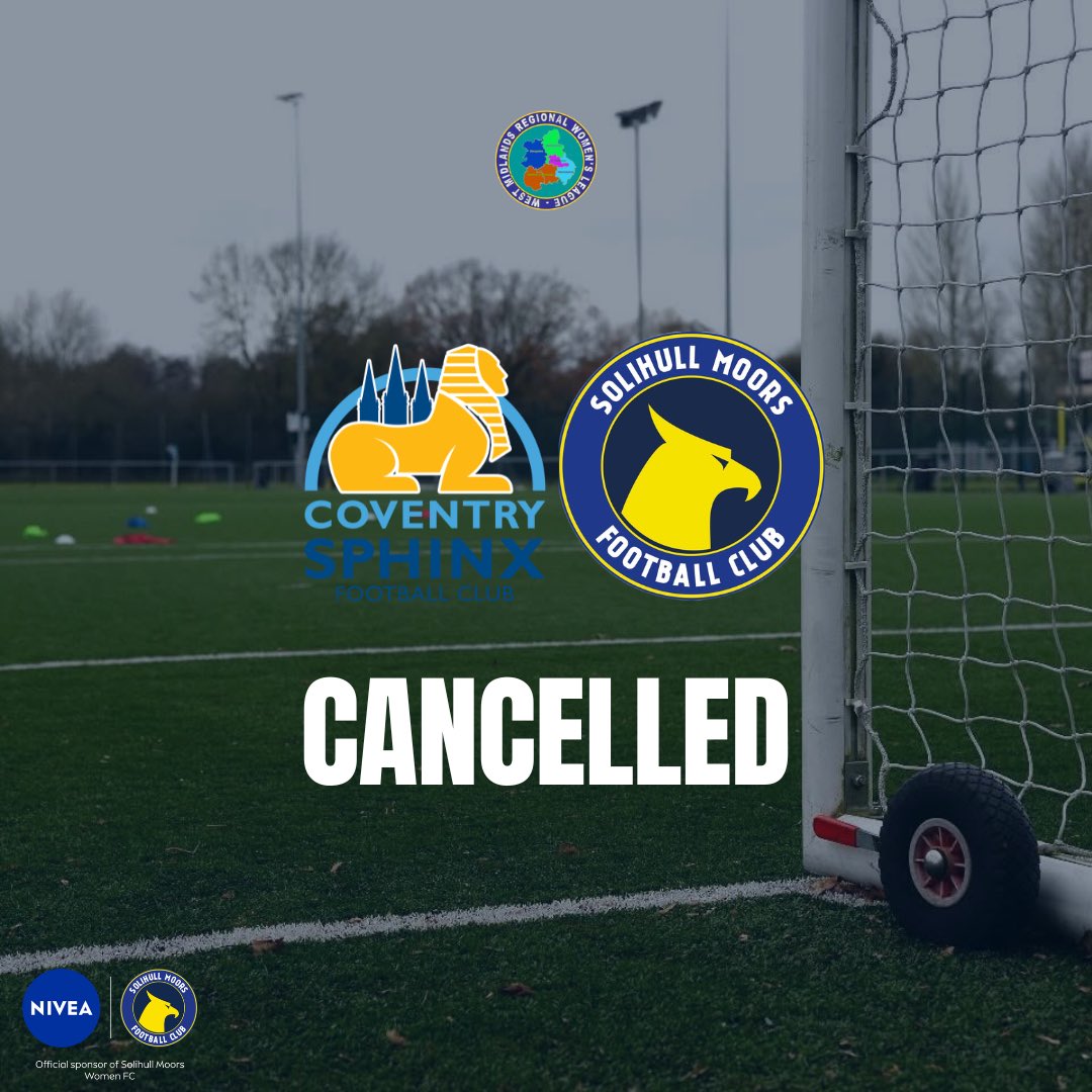 smwfcofficial's tweet photo. 🚨Fixture Postponed 🚨

This evening’s game against @covsphinxladies has been cancelled due to an unplayable pitch 

#SMWFC | #MoorsWomen https://t.co/WNfyjWvJdd
