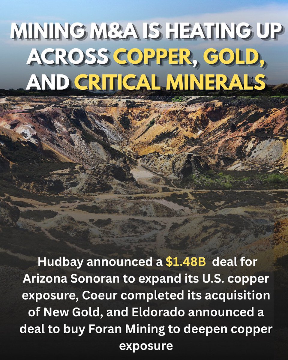 purecoremetals's tweet image. Mining M&amp;amp;A is picking up speed across copper, gold, and critical minerals — big moves, bigger stakes.

#mining #commodities #copper #gold