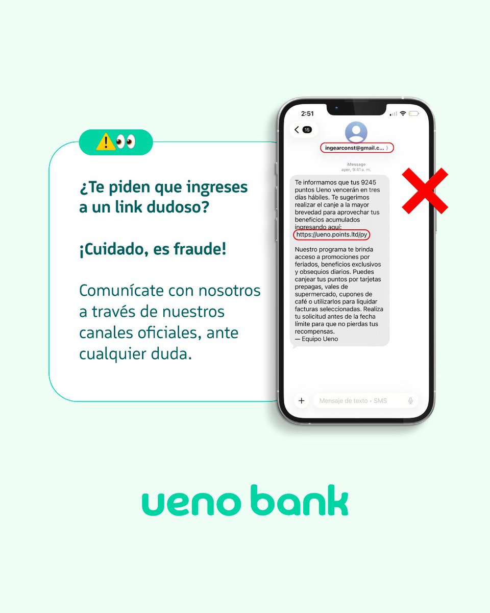 uenopy's tweet photo. #tipciberseguro #uenobank

Nuestros canales oficiales:
Instagram: ueno_py
Facebook: ueno bank 
X: uenopy
LinkedIn: ueno bank S.A.
TikTok: uenobankoficial
YouTube: uenoparaguay
Web: https://t.co/rrTzq6D1Iy https://t.co/lvjB2YBftM