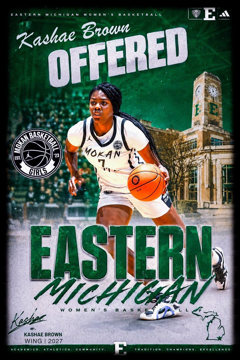 KashaeJanae's tweet photo. Blessed to receive a D1 offer from Eastern Michigan Women’s Basketball! 🙏🏾💚
Thank you to Head Coach @Coach_Sahar and the EMU staff for this opportunity.
@MokanGirls @BJDunbar10 @Dylan_Evans85 https://t.co/nABtnLfhuA