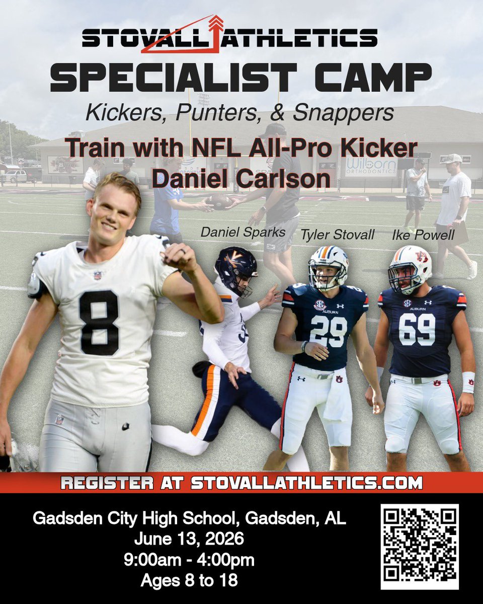 StovallAthletic's tweet image. Kickers, punters, snappers ... Don't miss this! 
DM us for questions or learn more at stovallathletics.com

#SpecialistCamp #RareOpportunity #TrainWithTheBest #kickers #snappers