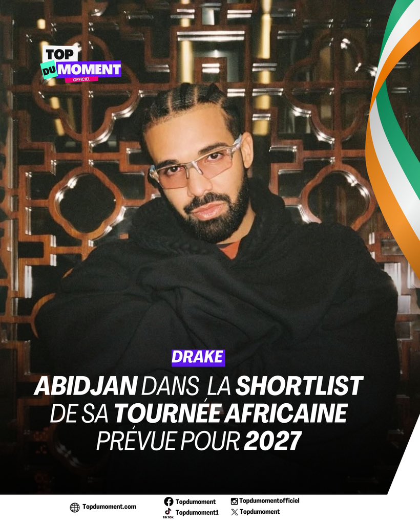 topdumoment1's tweet image. Drake préparerait une tournée africaine prévue pour 2027. Parmi les villes envisagées, Abidjan figurerait dans la shortlist 🔥🇨🇮 #Drake #Adidjan