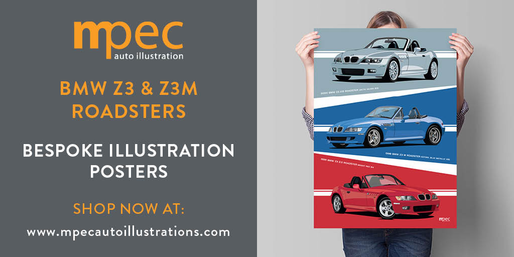 mpecAutoArt's tweet image. Triple the drama. Triple the style. Portrait poster of 3 iconic BMW Z3 roadsters – Bond’s roadster turned modern classic. 🔥
Link in Bio or on popular selling sites eBay and Etsy
#bmwz3 #poster #carart #PSGBAY