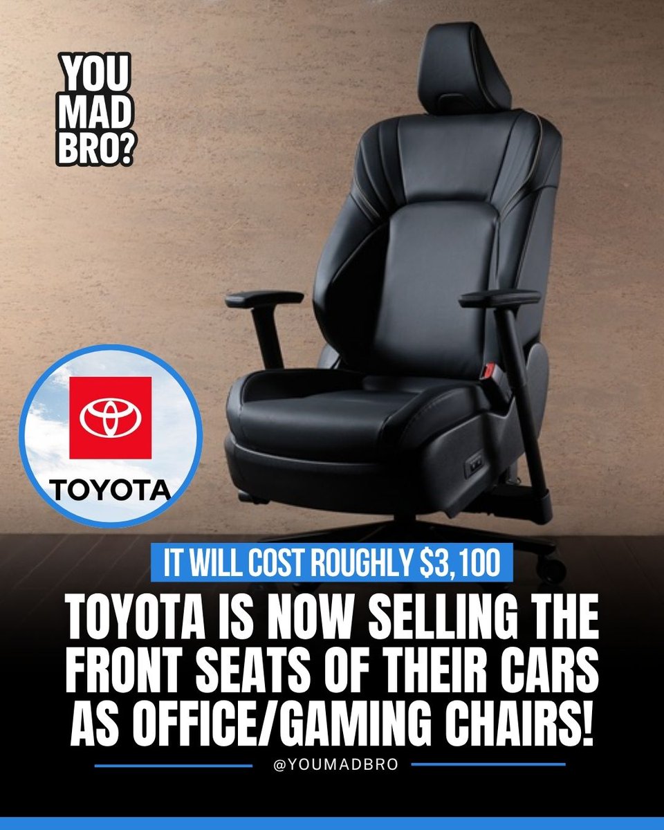 youmadbroDGTL's tweet image. Toyota is now selling their car front seats as #office and #gaming chairs 😳