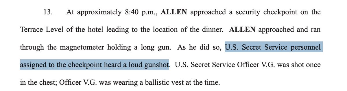 kyledcheney's tweet image. NEW: Investigators believe alleged WHCD attacker Cole Allen fired a round from his long gun while charging past the security line Saturday.

But they say they don't know yet whether that's the shot that struck a USSS officer in the ballistic vest.

politico.com/news/2026/04/2…
