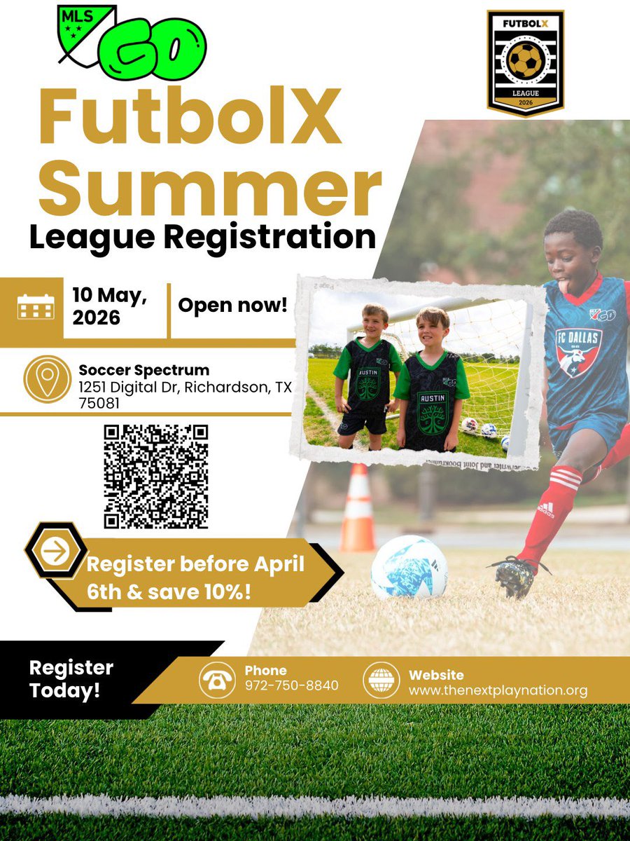 CoachedBetter's tweet photo. Hey Richardson & DFW parents! 

Looking for a great youth soccer league this summer? 

Registration for the FutbolX Summer 2026 season at Soccer Spectrum is officially open!

We kick off on May 10th. 

You can sign up through the link in our bio or visit: 
https://t.co/GXz4hk1Sug

1251 Digital Dr, Richardson, TX 75081
Questions? Call us at 972-750-8840!

We can't wait to see you on the pitch! Feel free to share this with your team or anyone looking for a league. 

#FutbolX  #SoccerSpectrum #richardsontx #youthsoccer #mlsgo