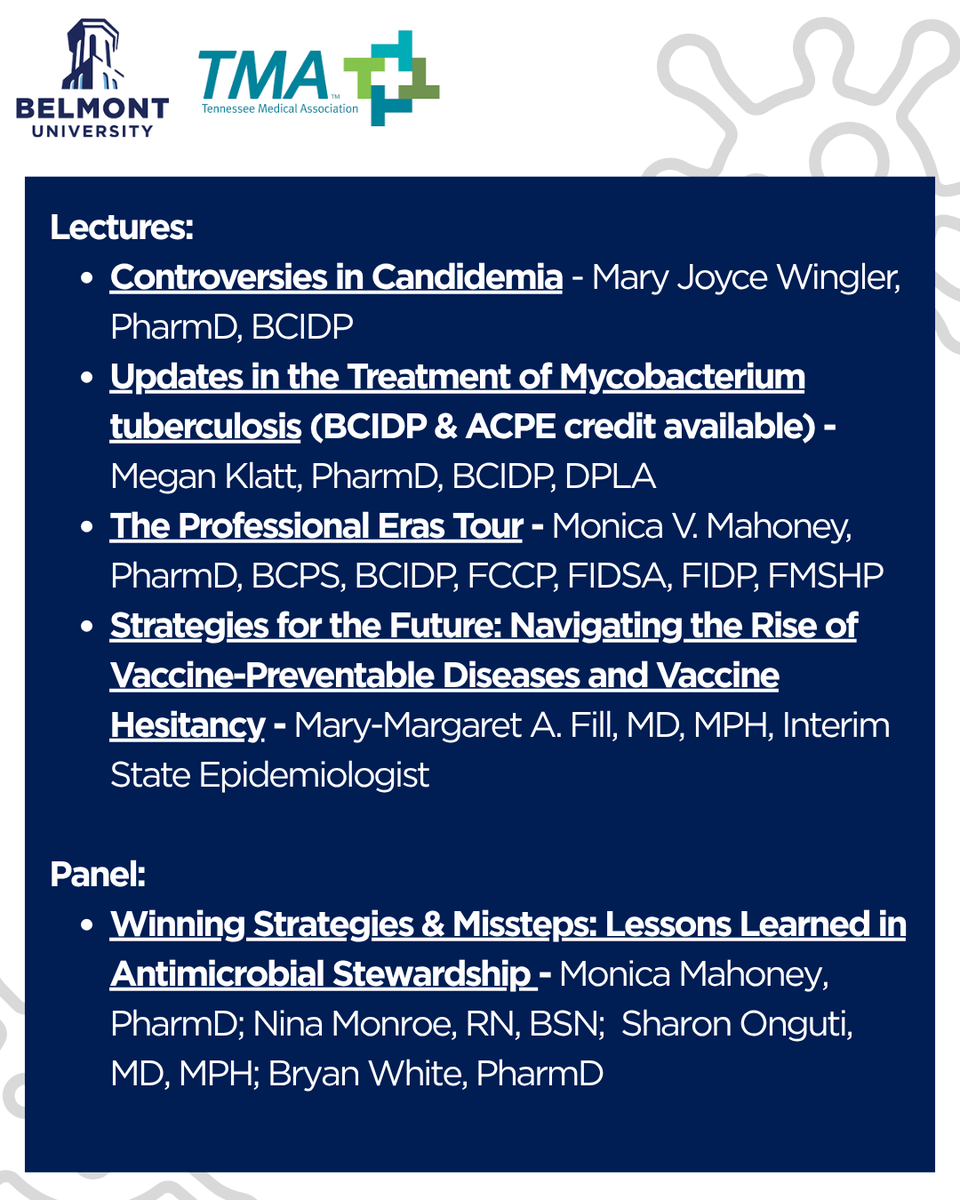 MTASsymposium's tweet photo. The week has arrived for the Middle Tennessee Antimicrobial Stewardship Symposium! Check out all that we have in store for this Friday. We can't wait to connect with you in Nashville!

#antimicrobialstewardship #MTAS2026 https://t.co/oe2JKlvYwP