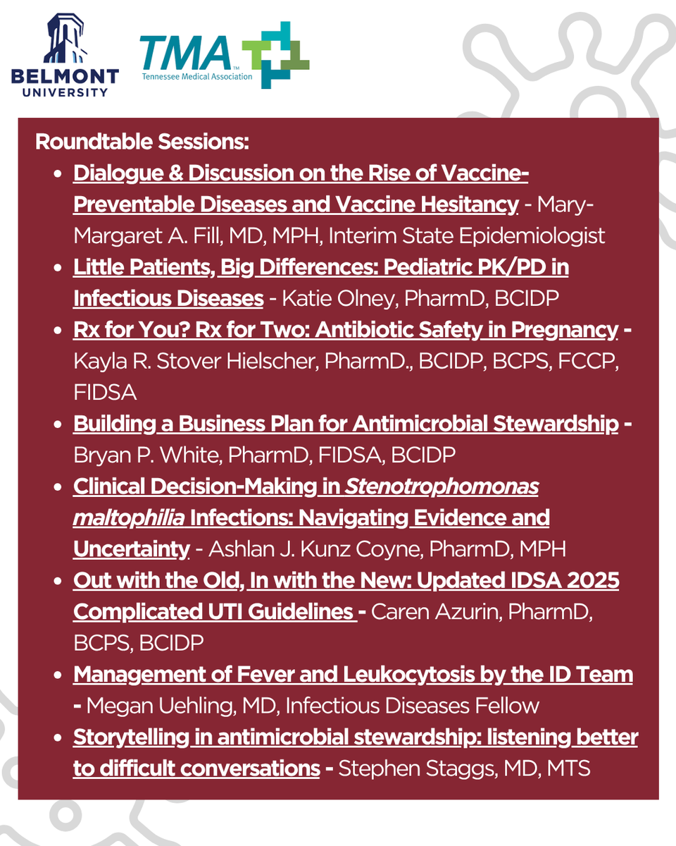 MTASsymposium's tweet photo. The week has arrived for the Middle Tennessee Antimicrobial Stewardship Symposium! Check out all that we have in store for this Friday. We can't wait to connect with you in Nashville!

#antimicrobialstewardship #MTAS2026 https://t.co/oe2JKlvYwP