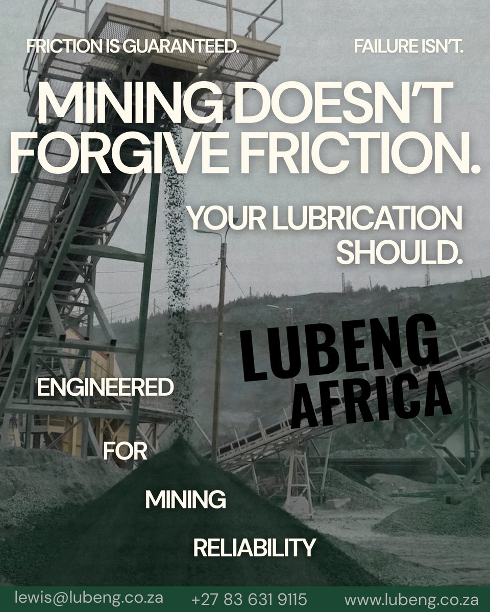 lubeng_africa's tweet image. Mining doesn’t forgive friction.
Your lubrication shouldn’t either.

Reduce wear.
Maximise uptime.
Protect your assets.

Think Lubeng Africa.

#Mine #Lubrication #IndustrialSolutions #LubengAfrica #Gold #Silver #Copper #Metals
