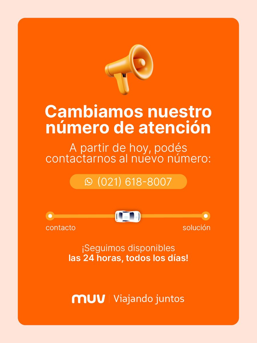 app_muv's tweet photo. ¡Tenemos nuevo número de atención! 📱✨

 A partir de hoy, ante cualquier duda o asistencia con tus viajes, podés contactarnos al:
(021) 618-8007 https://t.co/YXQOmA3rKc