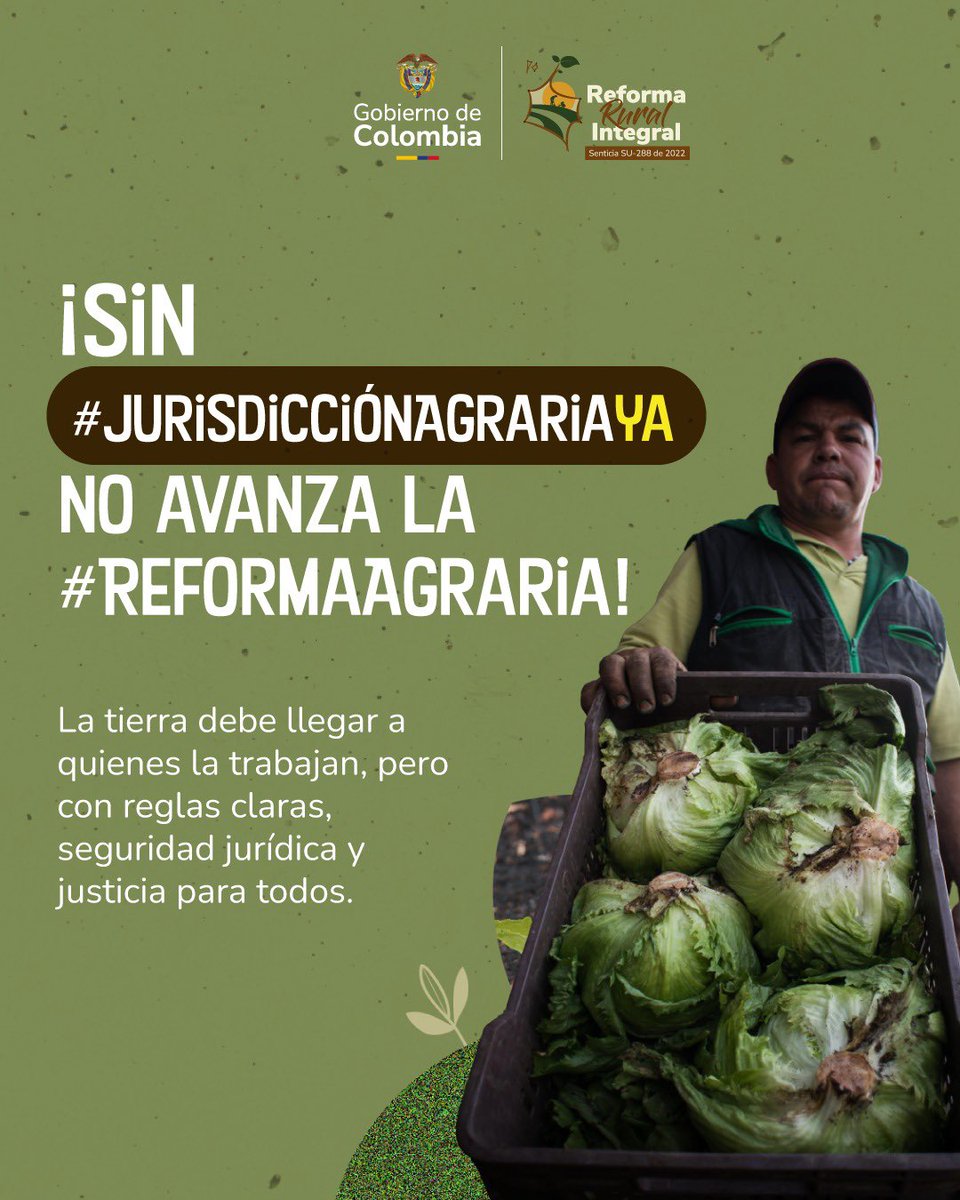 La redistribución de la tierra requiere certeza y legalidad.
La #JurisdicciónAgrariaYa garantiza procesos ágiles y justicia para consolidar la #ReformaAgraria en beneficio del agro colombiano.