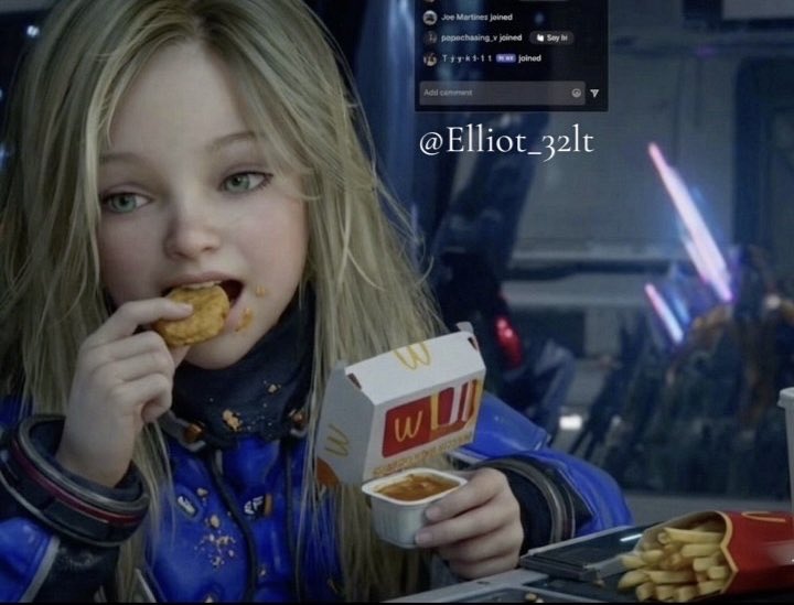 Elliot_32It's tweet image. 🎀 Diana, where did you get your dinner today?🤭🍔🍟 #PRAGMATA #McDonalds 
#Diana