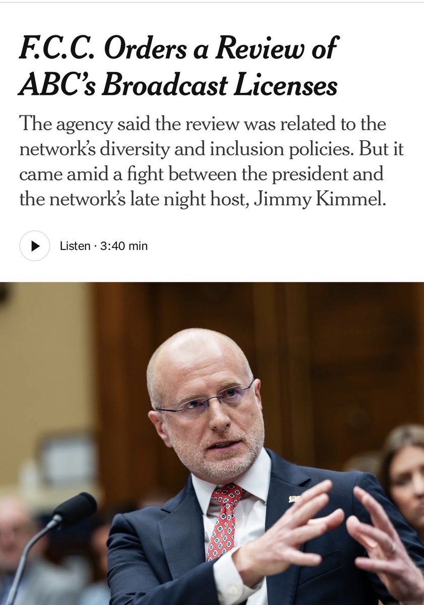 TerryMoran's tweet photo. Pre-compliance does not work. 

Appeasement does not work.

Disney/ABC tried. 

They paid Trump $15 million. They suspended Kimmel. They told “The View” to tone it down. They kept trying to keep Trump happy. 

Was it worth it? https://t.co/l2GMJimoiq