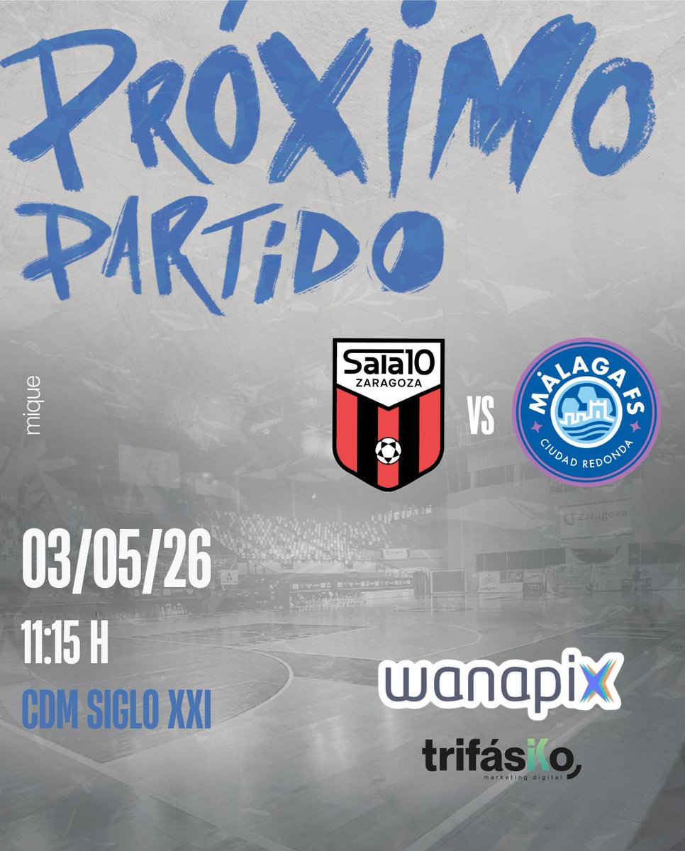 WanapixSala10's tweet image. 𝙋𝙍𝙊́𝙓𝙄𝙈𝙊 𝙋𝘼𝙍𝙏𝙄𝘿𝙊 | 𝐉𝐎𝐑𝐍𝐀𝐃𝐀 𝟐𝟖
  
WANAPIX 🆚 HEREDIA MÁLAGA CR  

🆚 @malagafs 
📅 Domingo 3 de mayo 
🕚 11:15 h 
📍 CDM Siglo XXI  

#Wanapix #futbolsala #zaragoza #PróximoPartido #Málaga