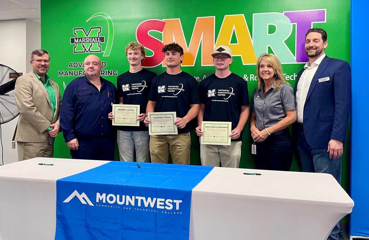 It’s signing day at MAMC. Three individuals enrolled for fall in the MAMC/<a href="/MountwestCTC/">Mountwest Community & Technical College</a> SMART Program have been selected by Toyota WV for its Advanced Manufacturing Technician apprenticeship program. Congrats, guys, &amp; thanks, Toyota, for investing in the future of young people.