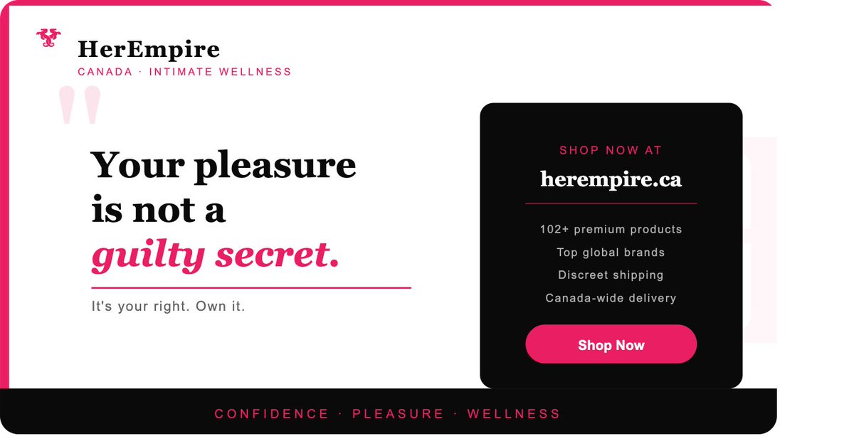 herempire2025's tweet image. Your pleasure is not a guilty secret.

It's a right. And it's time Canada had a place 
that treats it that way.

102+ premium products. Discreet shipping. 
Zero judgment. All yours.

herempire.ca 🩷

#HerEmpire #BodyPositivity #WomensWellness 
#IntimateWellness #Canada