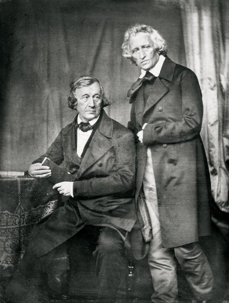 historycalendar's tweet image. The Brothers Grimm, known for their collecting of fairytale. Photographed 1847.