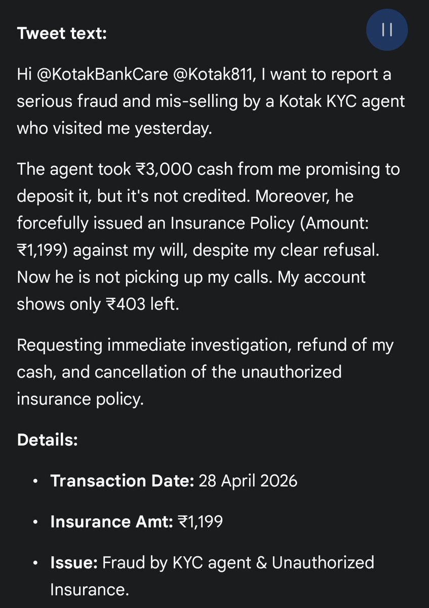Sahinahmed24649's tweet image. @kotak811 
@Kotak_Life @KotakBankLtd 
@kotakband_ 
@udaykotak 
@RBI 
#FraudAlert 
#ConsumerRights 
#KotakBank