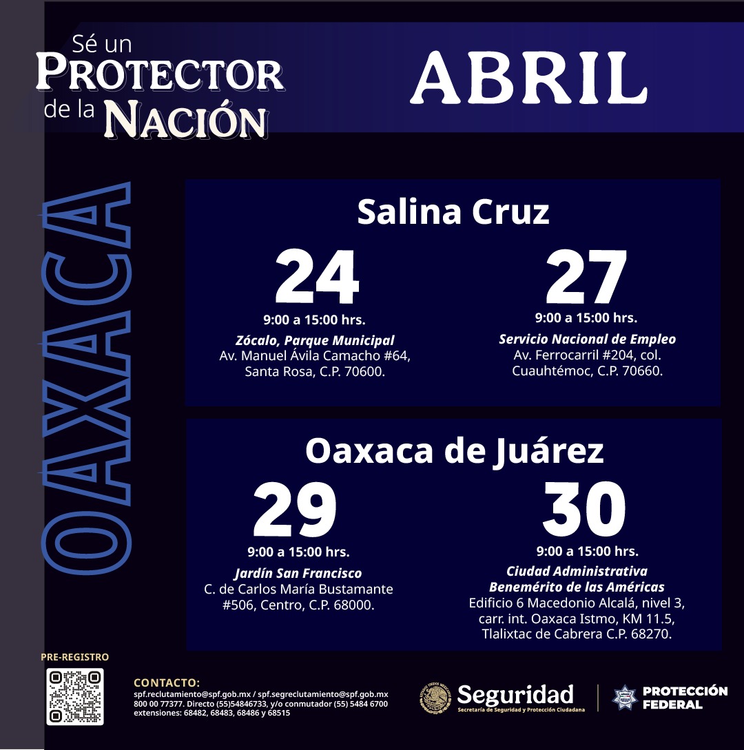 spf_sspc's tweet image. ⚠OAXACA⚠

La formación constante y la ética son la base del servicio a la Nación.

Únete al #SPF en convocatoria.spf.gob.mx

#ProtectoresDeLaNación #MásCercaMásSeguros