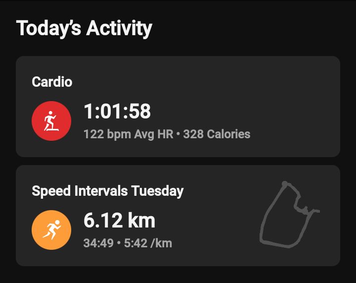 itsokeyiguess's tweet image. Double session day 💥

AM: 6×800m speed intervals
PM: 1hr cardio (122 bpm avg)
Speed builds performance.
Easy cardio builds endurance &amp;amp; recovery.
Not every run should be hard.
Train smart = better results. 🏃‍♂️🔥

#Running #Sub4 #TrainSmart
