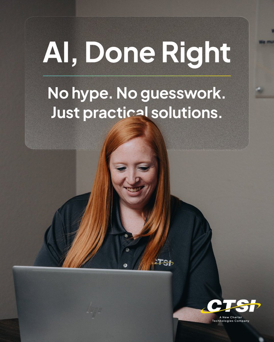 CTSI_2's tweet photo. If you're not sure how to implement AI, we can help!

Our team will work with you to determine where AI makes sense for your business, set up the right tools, and show you how to integrate it into your daily workflow.

Let’s build your AI strategy.

https://t.co/G46ae8TaWE https://t.co/Hd4yEvA3JZ