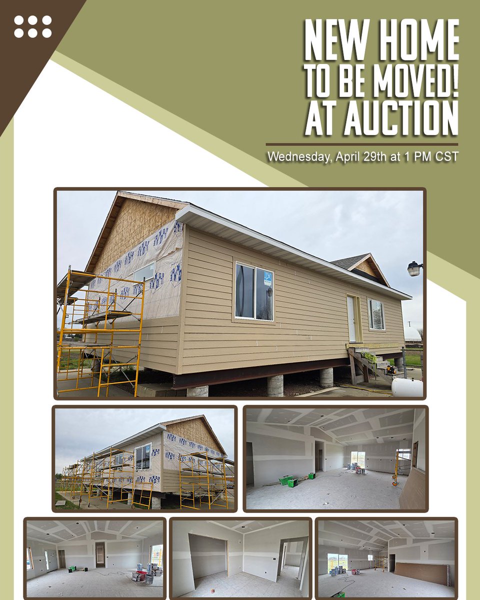 wiemanauction's tweet image. Tomorrow's Auction Day!
NEW HOME TO BE MOVED - AT AUCTION
Wed, April 29th @ 1 PM
📍Home is located behind Lennox High School

Bid Online! wiemanauction.com/auction-info.p…

#homeforsale #auction #hometobemoved #wiemanauction