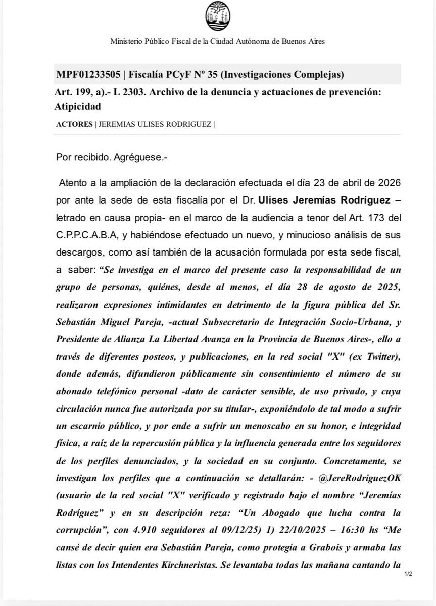walterbrizzio's tweet photo. #OrtibaGate #Noticion Segundo archivo. Segunda vez que la realidad le gana al intento del #OrtibaMayor de criminalizar la opinión.
En democracia, cuestionar al poder, exigir explicaciones y señalar a funcionarios no puede convertirse en delito jamás . La Justicia está para resolver conflictos reales, no para mandar mensajes entre facciones de un mismo partido ni disciplinar voces incómodas .
Este fallo es la base para pedir el archivo para los demás imputados ! Ganó la #LibertadDeExpresion 1 vs. #Ortibas 0 @JMilei