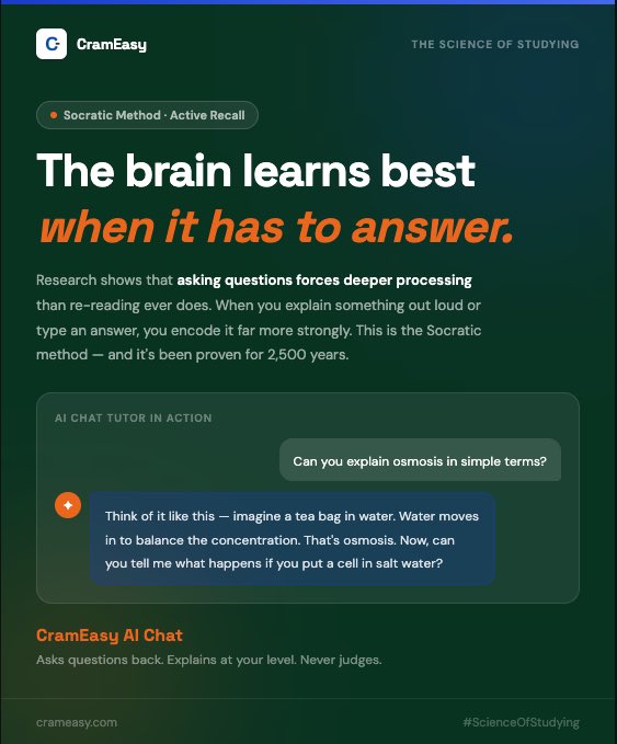 Cram_Easy's tweet image. Reading feels productive.

Answering = learning.

Active recall &amp;gt; passive reading.

CramEasy helps you think, not just read → crameasy.com

#StudySmart #EdTech #CramEasy