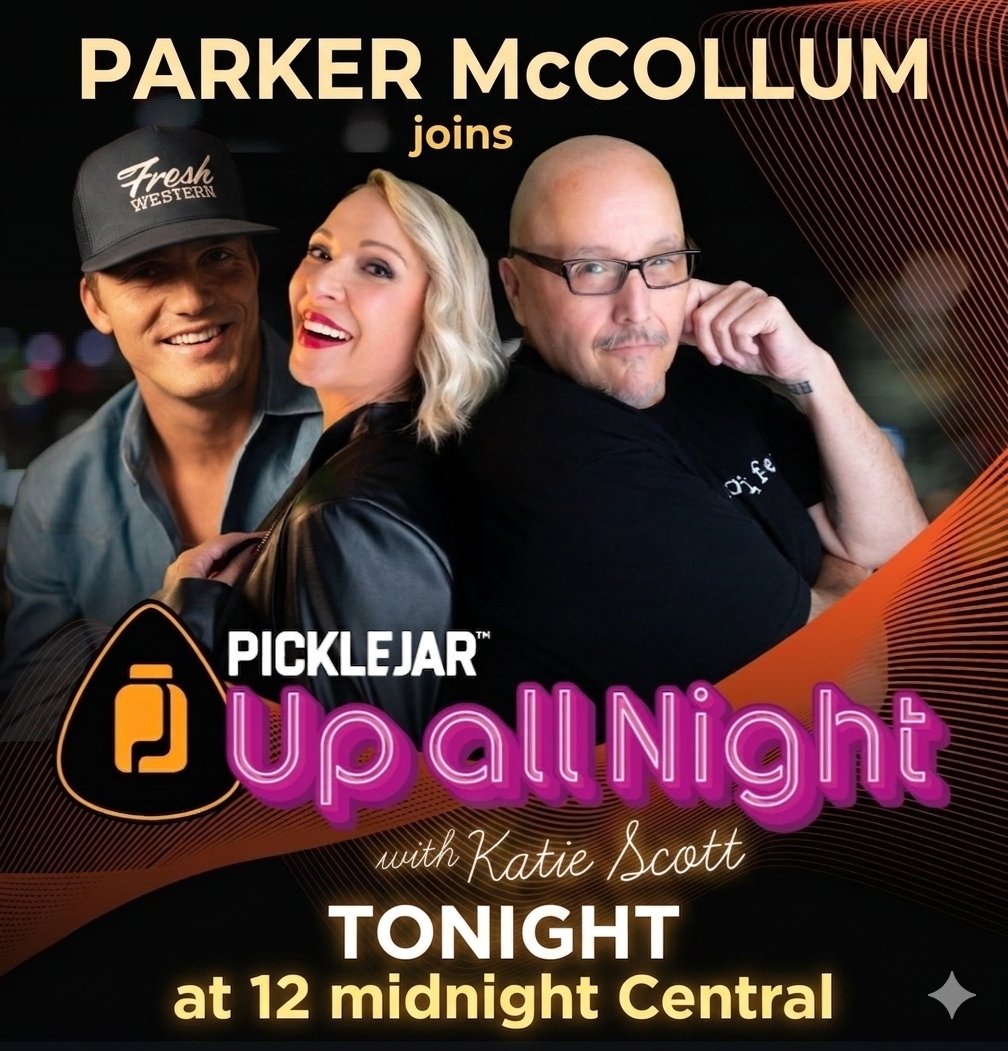 PickleJarLive's tweet photo. VERY excited to welcome @ParkerMcCollum to #PickleJarUpAllNight tonight! Tune in from 12a-5a on @yall1067, on stations nationwide and in the PickleJar app! $PKLE https://t.co/7vc7GM9Bkj