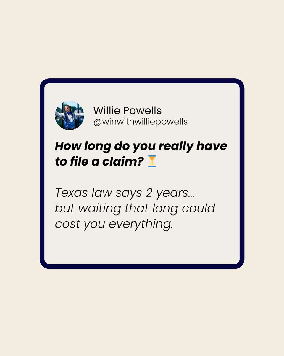 attywilliewins's tweet photo. Texas gives you 2 years… but waiting that long is a mistake ⚠️ The real deadline comes sooner than you think. It can impact your entire case. Don’t risk it. Call (713) WINNING today. https://t.co/0vJEEcmd67