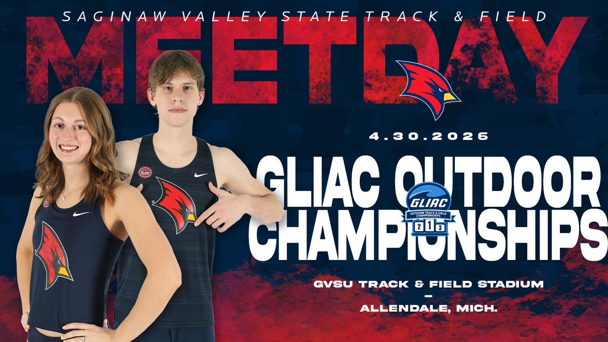 svsuathletics's tweet image. 🚨MEET DAY🚨
🏃‍♂️ @SVSU_XCTF 🏃‍♀️
🏆: GLIAC Championships Day Two
📅: April 30, 2026
📍: Allendale, Mich.
📺: bit.ly/3wzQWru
#BeaksUp #GoCards #StandOut #SVSUTF