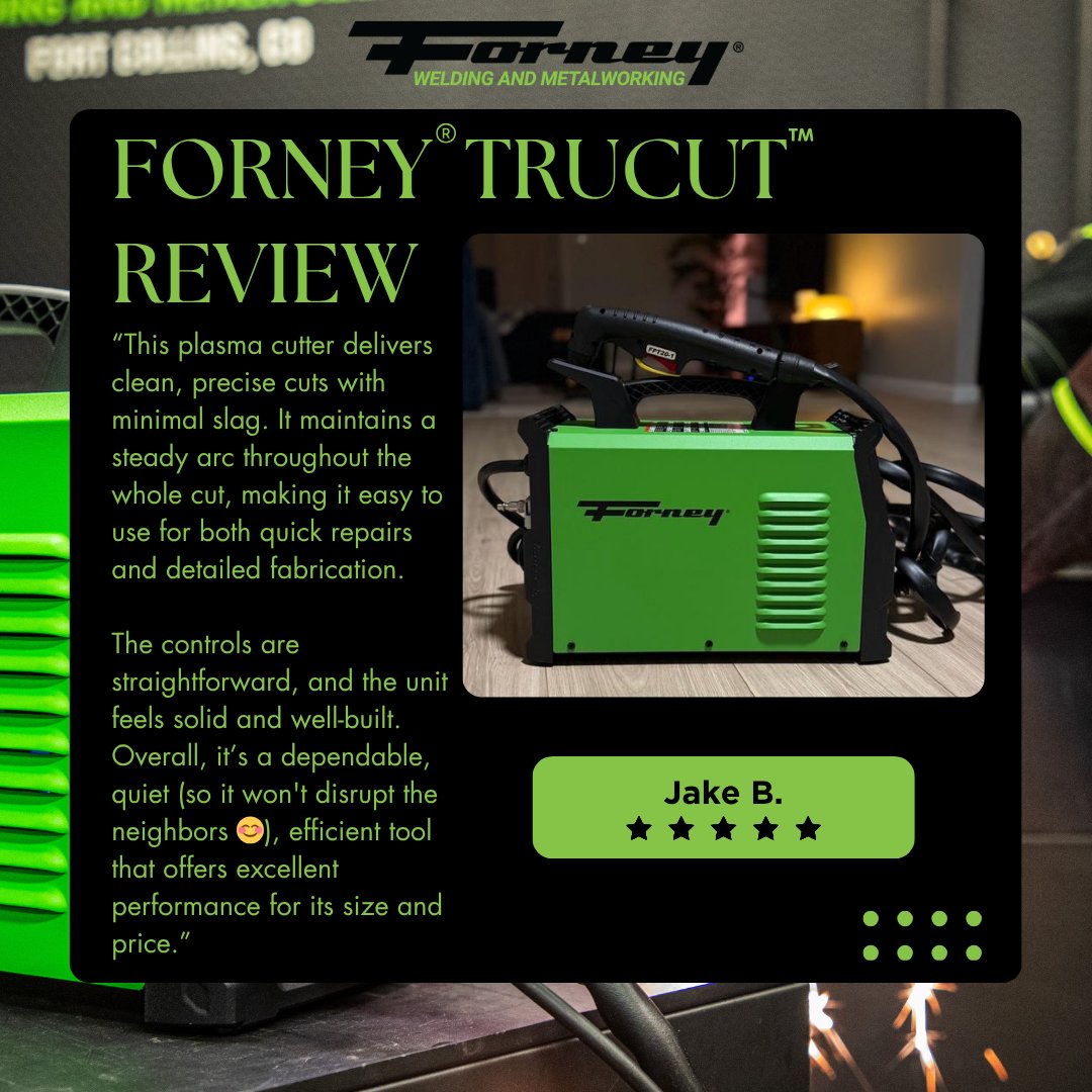 forneyind's tweet image. One of the newest additions to the Forney® Family of Plasma Cutters... and the Forney® TruCut™ has already earned a 5-star reputation!

Learn more at: forneyind.com/forney-trucut

#ForneyInd #ProductReview #5Stars #NationalWeldingMonth
