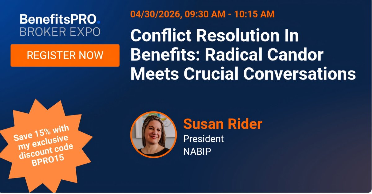 nabipsocial's tweet image. Join NABIP President Susan Rider for “#ConflictResolution in Benefits: Where #RadicalCandor Meets #CrucialConversations” on Thursday, April 30 from 9:30–10:15 AM.

Let’s elevate the conversation—and the outcomes.

Register now and save 15% with BPRO15: ow.ly/eNyW50YRf16