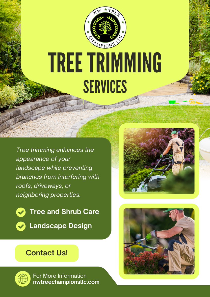 NWCHAMPIONSLLC's tweet image. 🌳✂️Proper tree trimming not only improves the appearance of your property, but also protects the health of your trees and the safety of your home. 

#TreeTrimming #TreeCare #ProfessionalGardening #Landscaping #LocalService #SafeHome #HealthyTrees