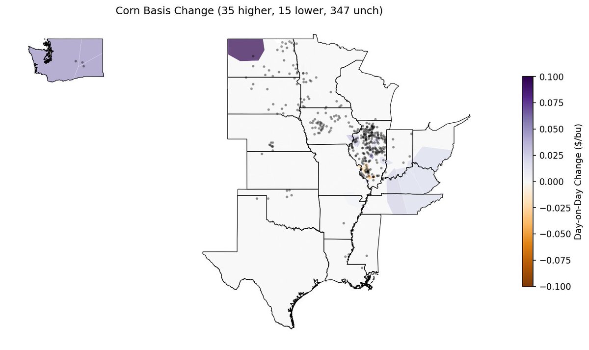 fastagsdata's tweet image. Daily Basis EOD Update
Apr 28, 2026

Delivery: Apr 2026
Changes vs Apr 27
Corn: 397 elevators | 35 higher, 15 lower
Soybeans: 391 elevators | 37 higher, 34 lower

#Basis #Ags #Grains #fastagsdata #OATT