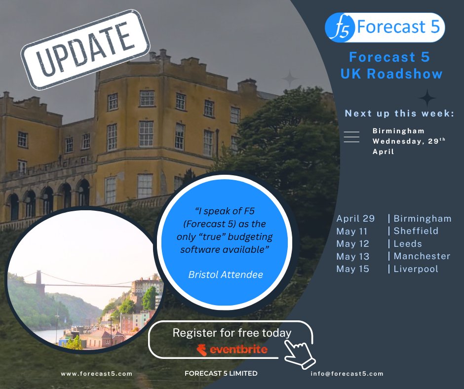 Forecast5NZ's tweet photo. Bristol 👍

Great session today with valuable input from Forecast 5 users — already shared with our dev team in NZ!

We build around real users, across sectors.

Now in Birmingham for tomorrow

 🚩Join us free:  https://t.co/T39n8Oxnly

#Accounting #Forecasting #Cashflow #FPandA https://t.co/0L5b43YQkR