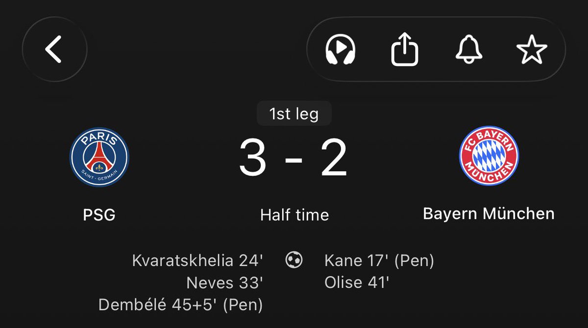 In one half WTF plus this match is the match of the season insane liquid football on display from both teams🔥🔥🔥#PSGBAY