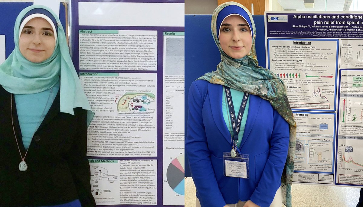 RimaElSayed1's tweet photo. My final poster presentation as a PhD student happened to be in the same location (MedSci building) as my first ever poster presentation in undergrad. I tend to express myself with colour, and so as a nod of gratitude to my younger self I dressed in the same colourscheme [1/2] https://t.co/sM4k0yqPw7