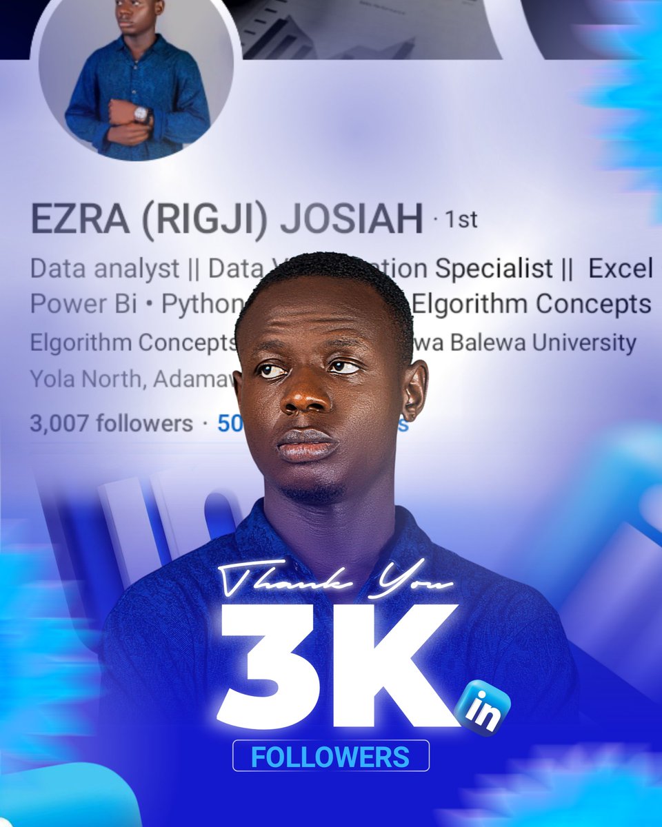 EzraJosiah5's tweet image. I’ve grown to 3,000 followers on LinkedIn in the past few months.

No noise. Just consistency, sharing what I learn, and adding value one post at a time.

Still building. 

#LinkedInGrowth #PersonalBranding #BuildInPublic #DataAnalytics