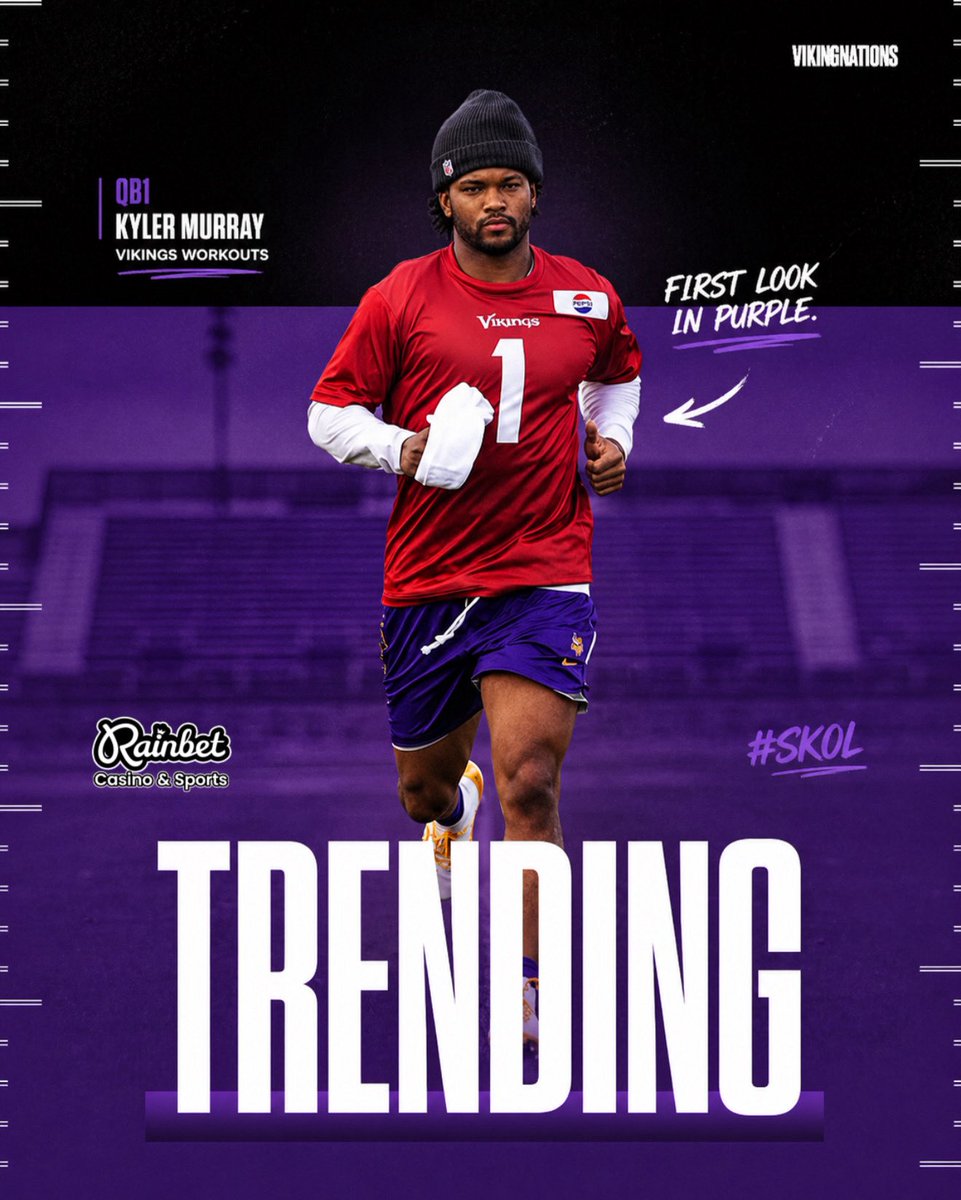 VikingNations's tweet image. 🚨 BREAKING: The Kyler Murray era in Minnesota is OFFICIALLY here 😈💜

First look at QB1 putting in work at Vikings workouts… this offense just got scary.

Justin Jefferson + Kyler Murray = PROBLEM 😳🔥

#SKOL