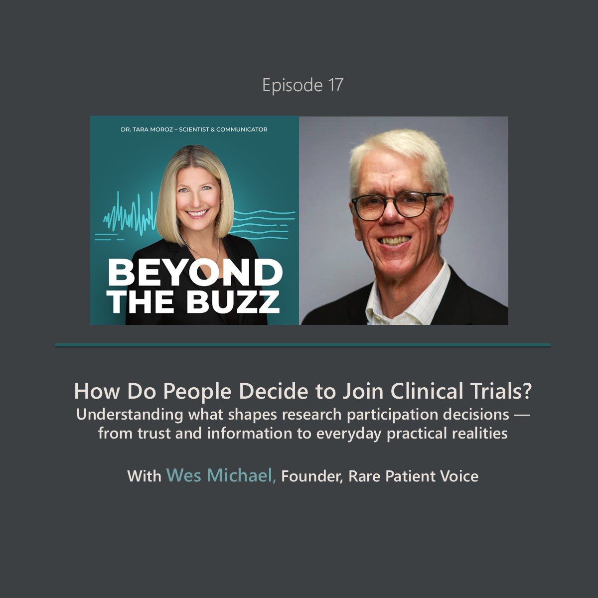 rarepatientvoic's tweet photo. Listen in to Dr. Tara Munoz and Wes Michael, President of @rarepatientvoic , a Konovo company, on how people decide whether or not to participate in clinical research.
https://t.co/OPGKjahasc https://t.co/wX2gQC5ShE