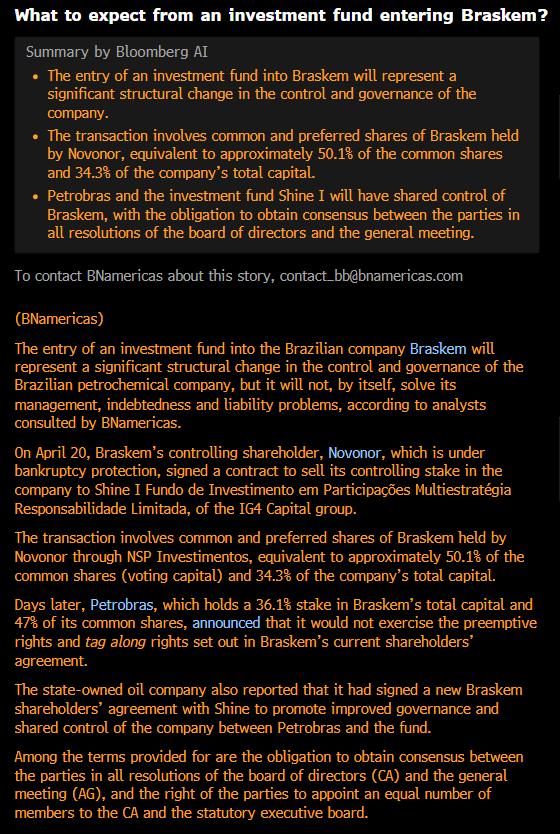 jeremie0117's tweet image. Really interesting Bloomberg article on Braskem below, definitely worth a read if you’re interested in the stock. $BAK $BRKM #Brazil #Chemicals